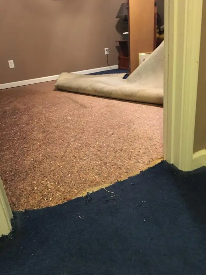 Carpet pad removal revealing water damage during Drying & Dehumidification in Silsbee