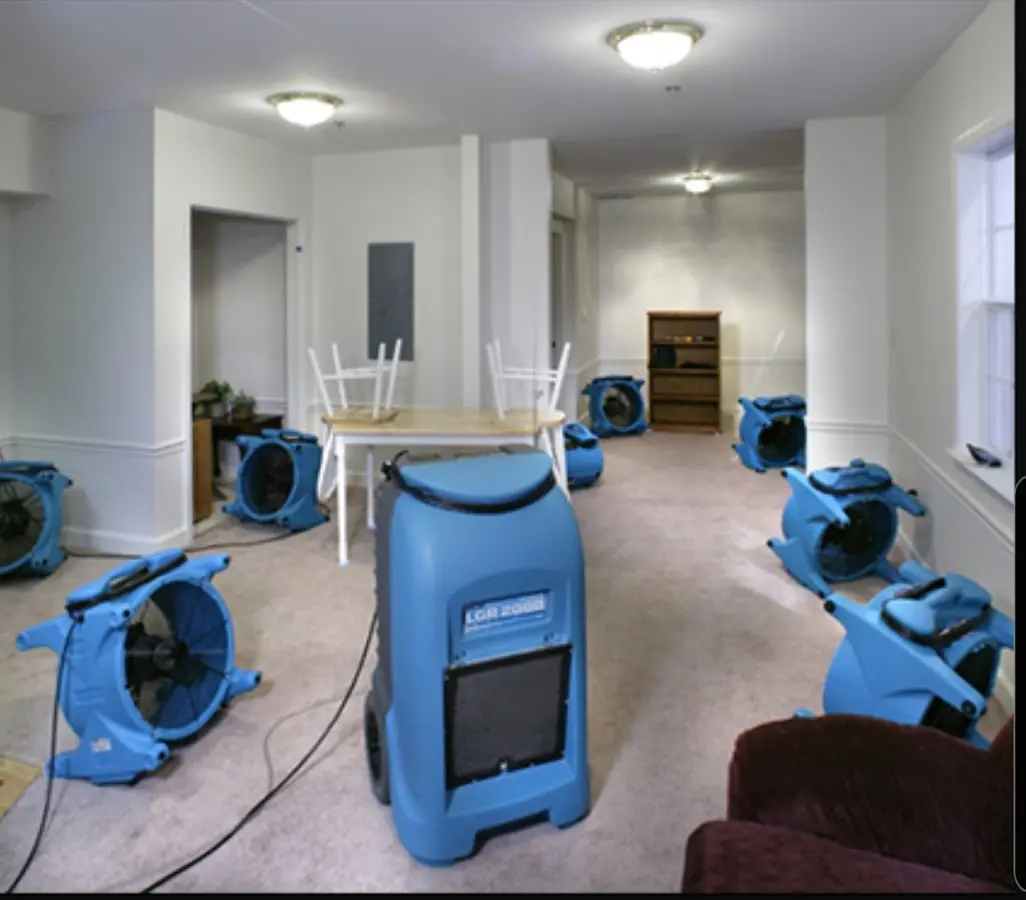 Air movers and dehumidifier setup for Water Damage Restoration in Silsbee